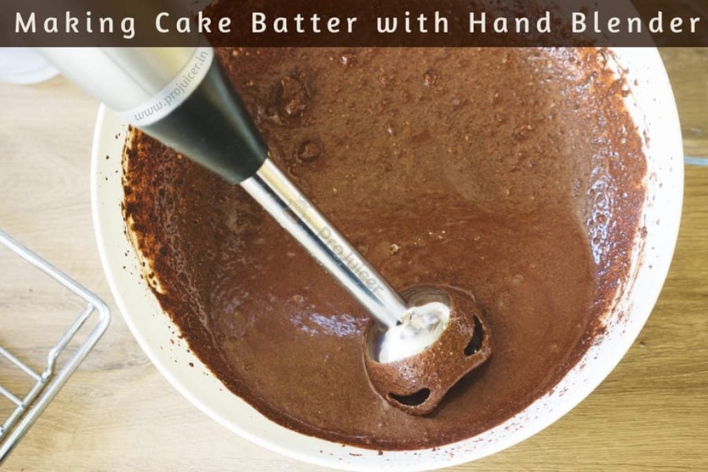 making cake batter with hand blender